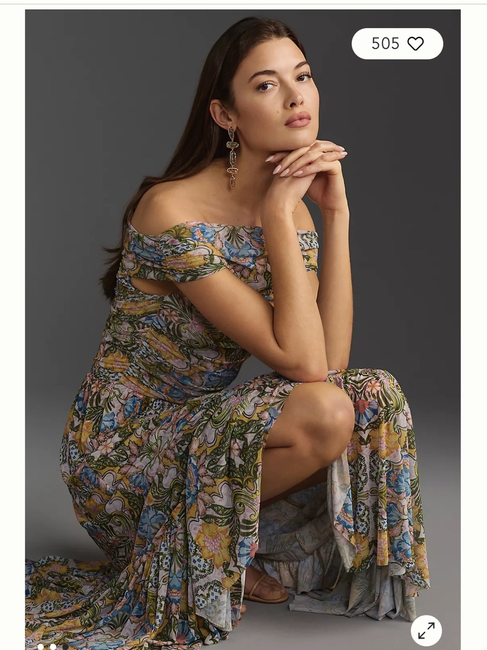 Misa Los Angeles Off-Shoulder Floral Maxi Dress in Green, Yellow & Blue - Picture 6 of 14